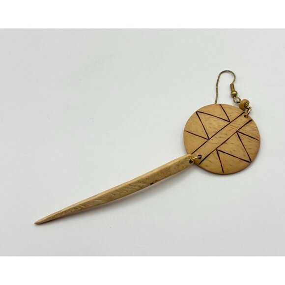 Vintage Handcrafted Wood Dangle Earrings Tribal Inspired Lightweight Nature - Picture 4 of 6